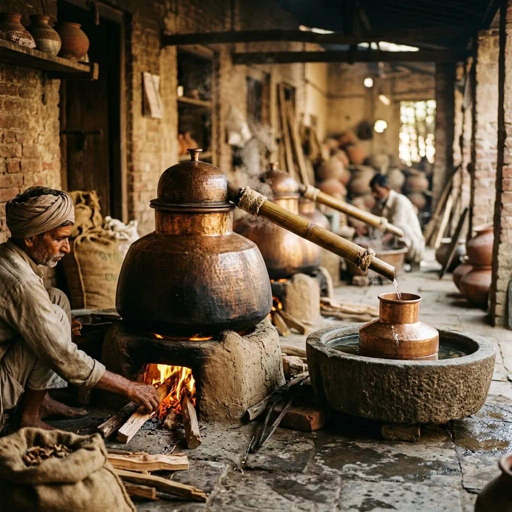 Traditional copper distillation